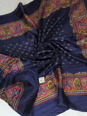 Golden Camel Vintage Navy Paisley 100% Silk Scarf